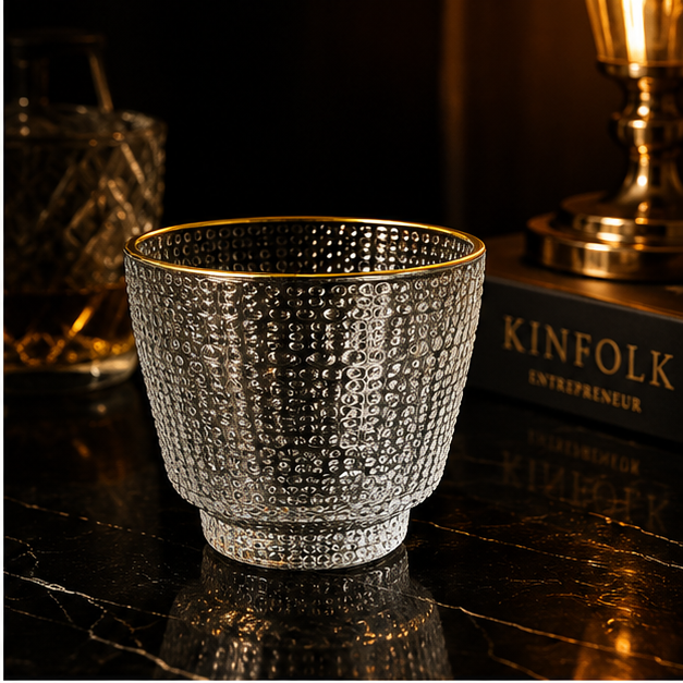 Transparent Textured Glass Drinking Cup (YM621)