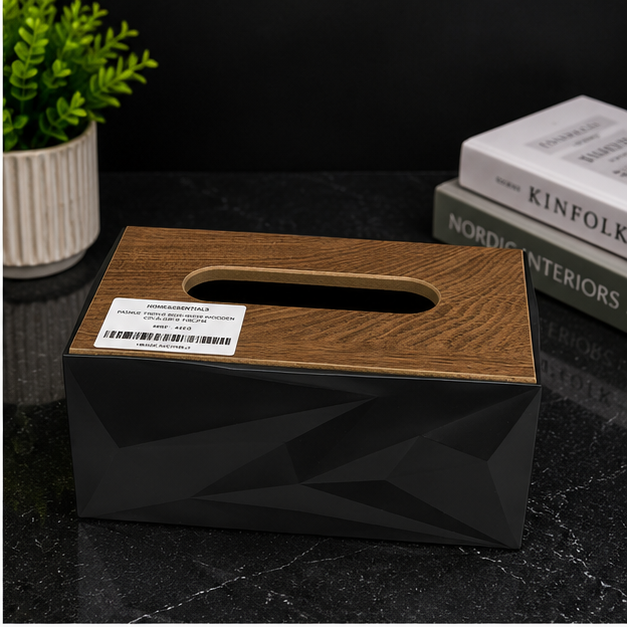 Tissue Paper Box with Wooden Lid Black (YM2718)