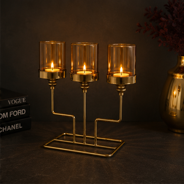 Elegant 3-Arm Glass Votive Candle Holder (YM1122)