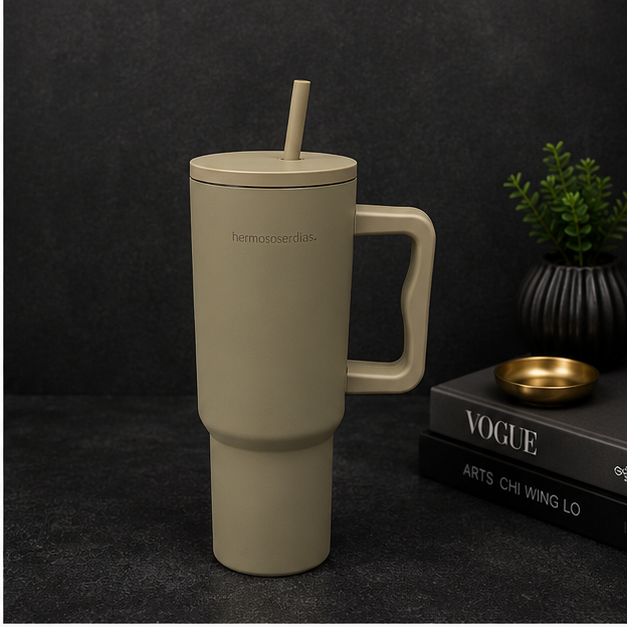 Premium Beige Insulated Tumbler with Handle & Straw (YM2634)