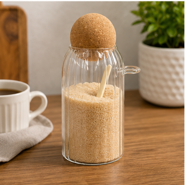 Glass Storage Canister with Spoon and Cork Lid (YM2433)