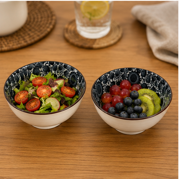 Ceramic Serving Bowl Set of 2 White Floral (YM1765)