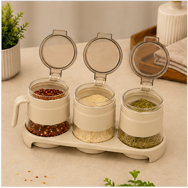 Seasoning Jar Set with Plate Beige (YM334)