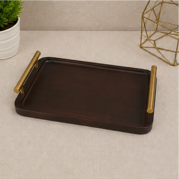 Signature Wooden Serving Tray with Gold Handles (YM2380)