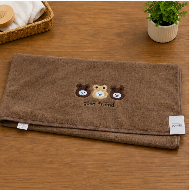 Kids Brown Soft Towel with Bear Design (YM1212)