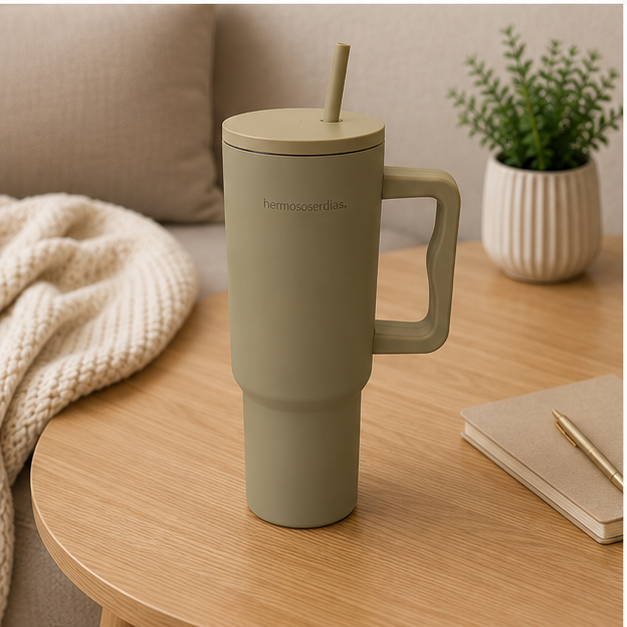 Premium Beige Insulated Tumbler with Handle & Straw (YM2634)
