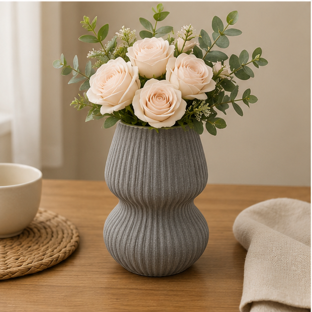 Textured Decorative Flower Vase Grey (YM1344)
