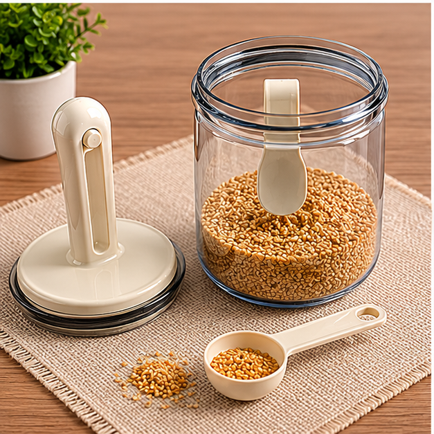 Glass Seasoning Jar with Spoon White (YM1363)