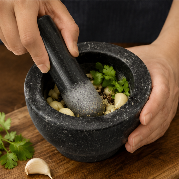 Black Stone Mortar & Pestle Set (YM925)
