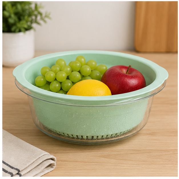 Light Green Plastic Drain Basket for Kitchen Use (YM330)