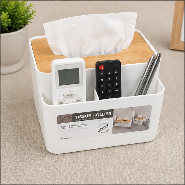 White Tissue Box Holder and Organizer - (YM563)