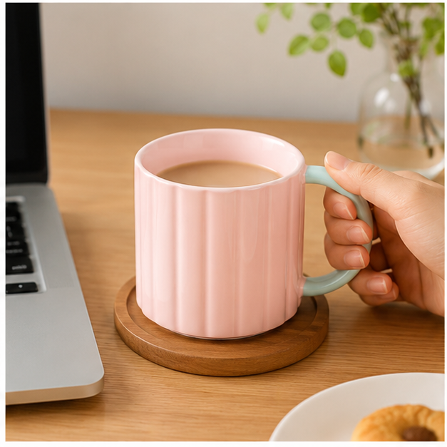 Pink Ceramic Coffee Mug with Contrast Handle (YM1724)