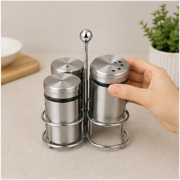 Stainless Steel Seasoning Set with 4 Spice Jars (YM069)