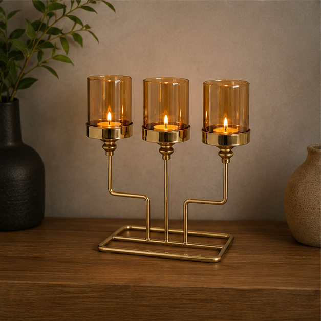 Elegant 3-Arm Glass Votive Candle Holder (YM1122)