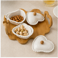 White Ceramic Serving Bowl Set with Wooden Tray (YM476)