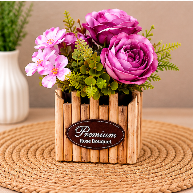 Decorative Artificial Rose Arrangement in Wooden Box (YM2255)