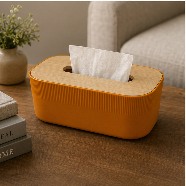 Tissue Paper Box with Wooden Lid Orange (YM2712)