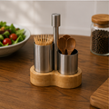 SS Seasoning Set with Wooden Bottom Stainless Steel Set of 3 (YM1669)