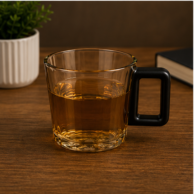 Amber Textured Glass Coffee Mug with Black Handle (YM167)