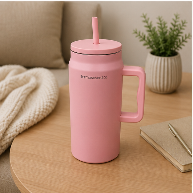 Premium Pink Insulated Tumbler with Handle & Straw (YM2631)