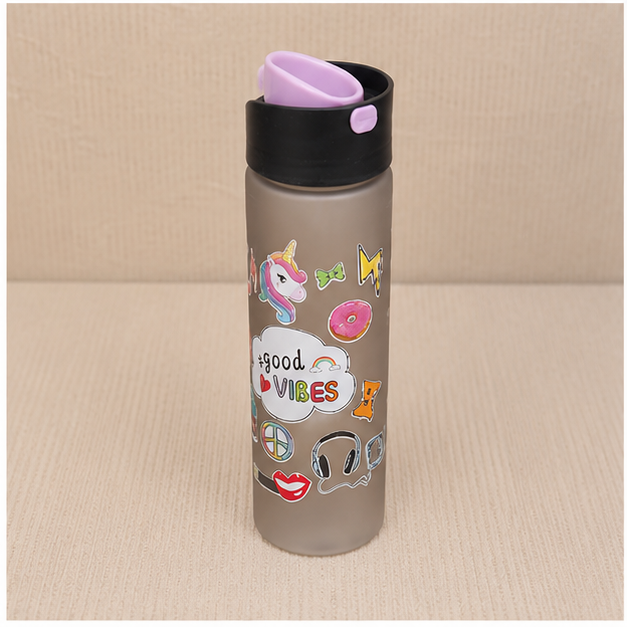 Black Plastic Water Bottle with Fun Graphic Print (YM636)