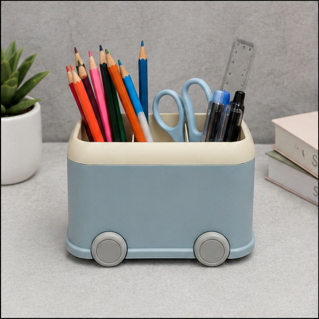 Rolling Cart Pen Holder & Desk Organizer – Blue (YM801)