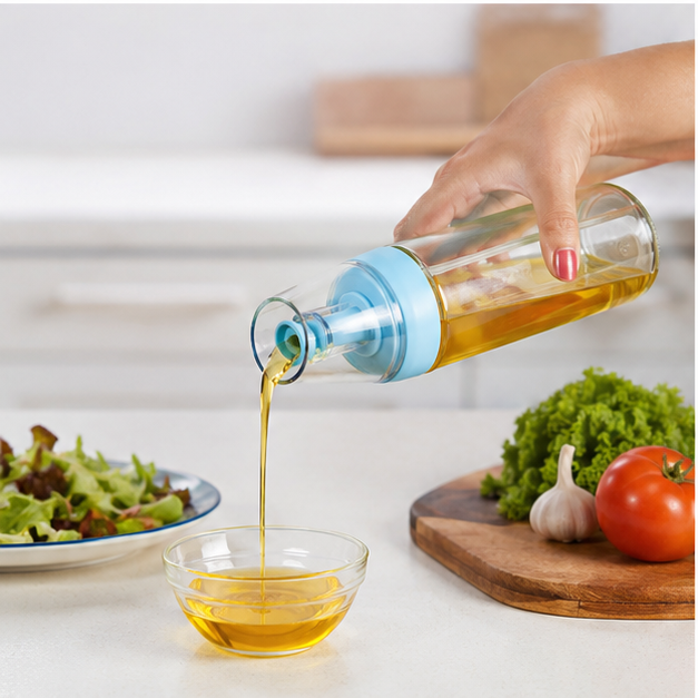 Sky Blue Glass Oil Bottle with Pourer (YM1221)