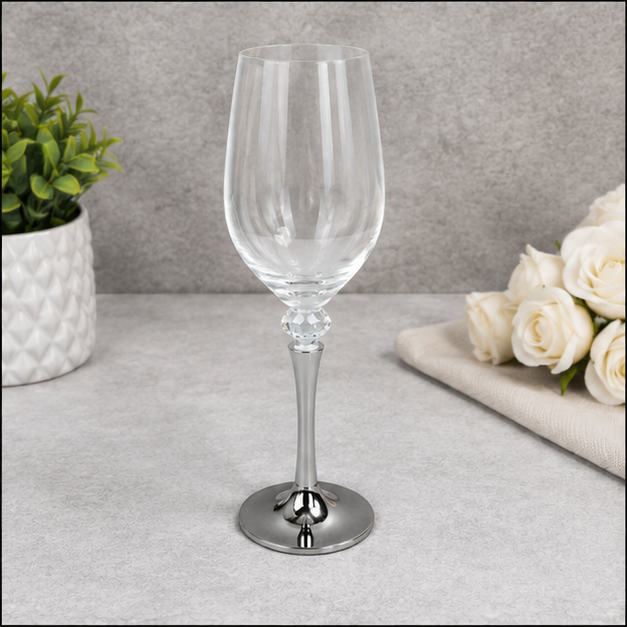 Luxury Wine Glass with Crystal Stem & Silver Base (YM2279)