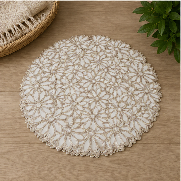 Floral Table Mat Set of 6 Gold (YM2660)