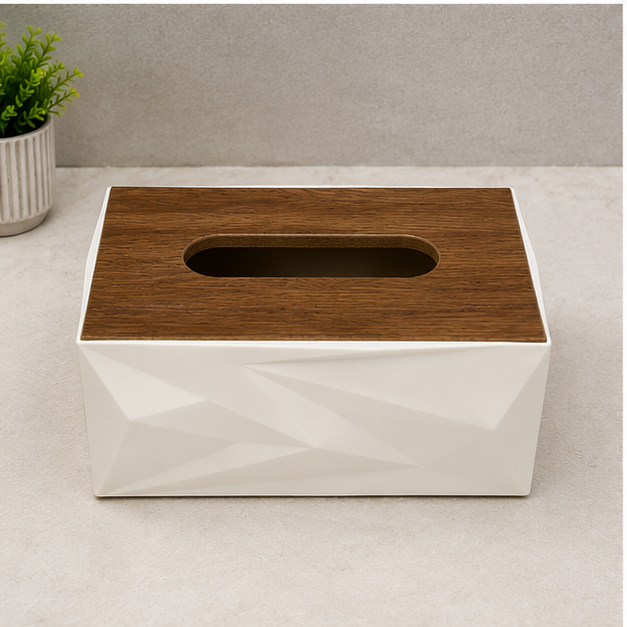 Tissue Paper Box with Wooden Lid White (YM2718)
