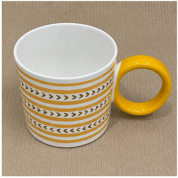 Striped Ceramic Coffee Mug with Yellow Handle (YM2836)