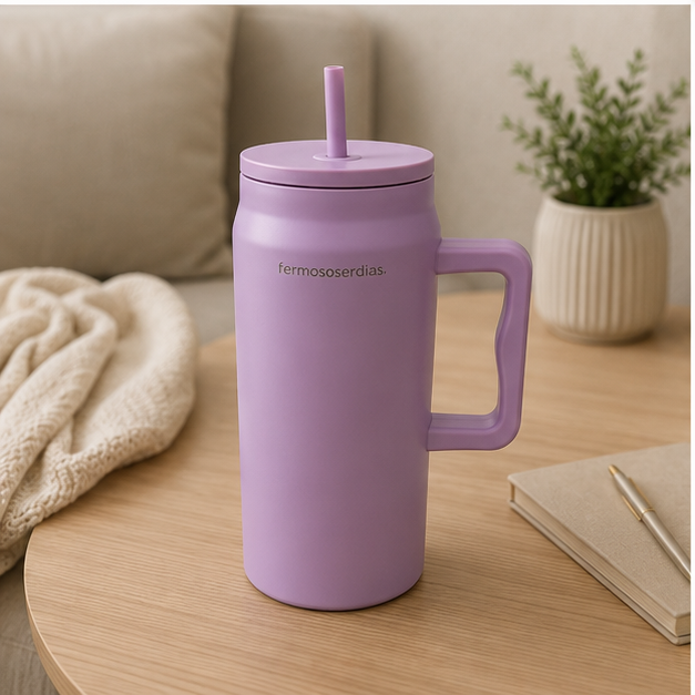 Premium Purple Insulated Tumbler with Handle & Straw (YM2631)