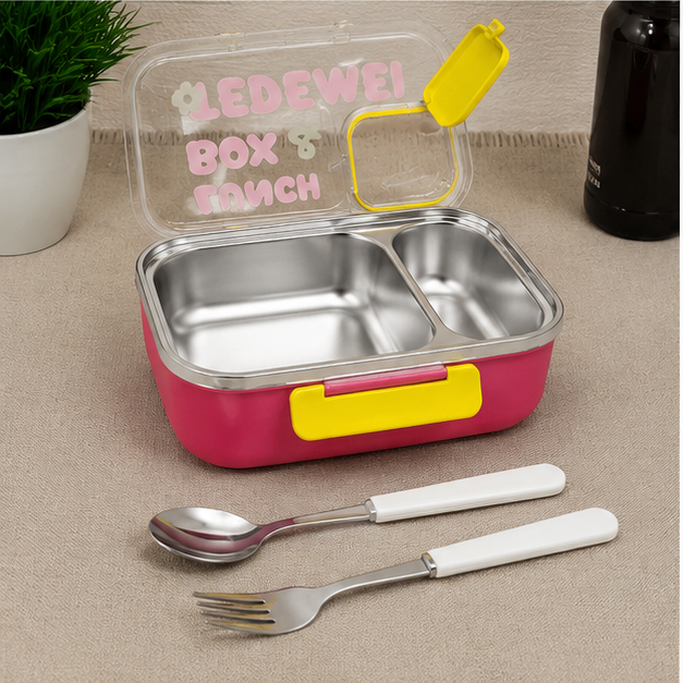 Stainless Steel Lunch Box with Fork & Spoon – Pink (YM2484)