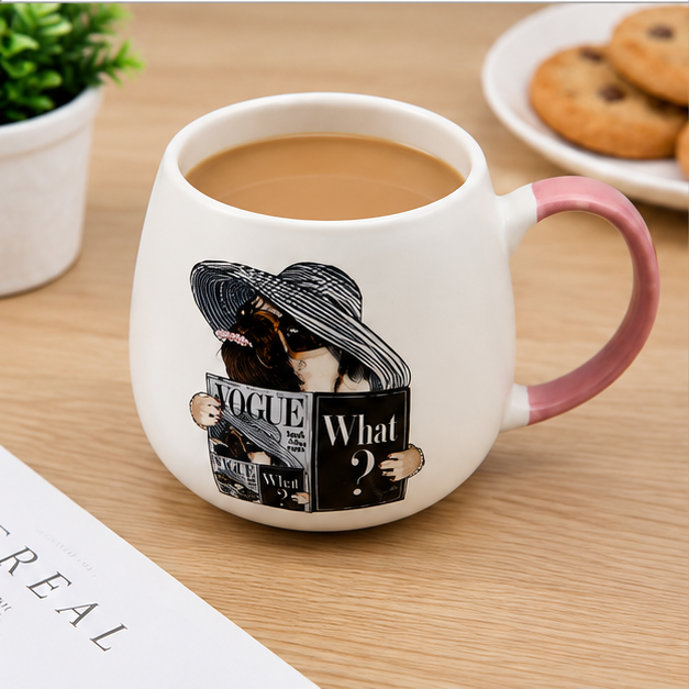 White Ceramic Coffee Mug with Fashion Lady Print (YM2831)