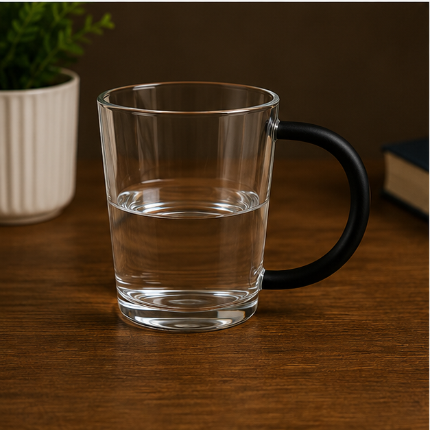 Transparent Glass Coffee Mug with Black Handle (YM168)
