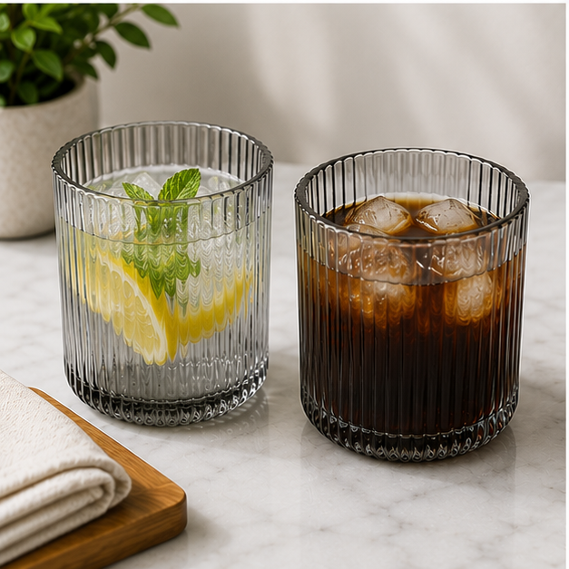 Grey Ribbed Glass Drinking Cup (YM618)