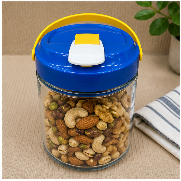Blue Glass Storage Jar with Handle 1600ML (YM1380)