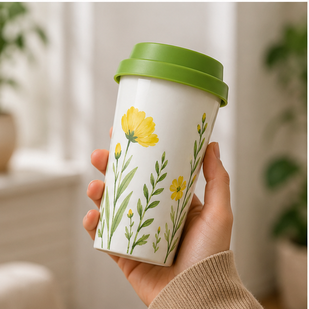 Green Coffee Tumbler with Floral Design for Hot & Cold Beverages (YM2856)