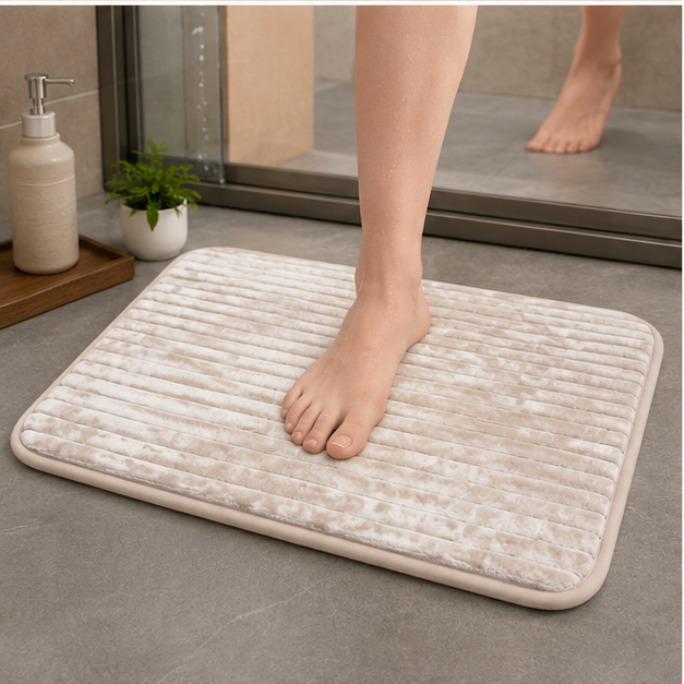 Soft Beige Striped Plush Door Mat for Home Entrance (YM1875)