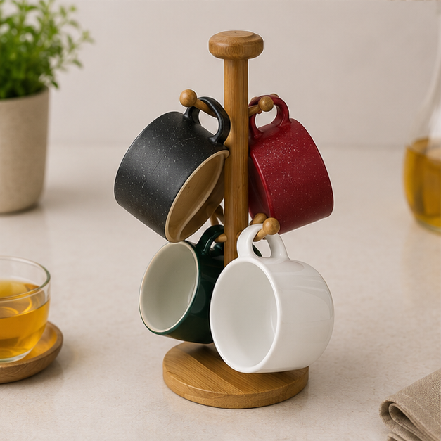 Ceramic Cup Set 4PC with Multi Holder(YM1739)