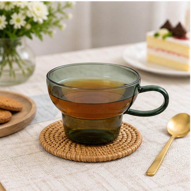 Green Glass Coffee Cup for Hot & Cold Drinks (YM1689)