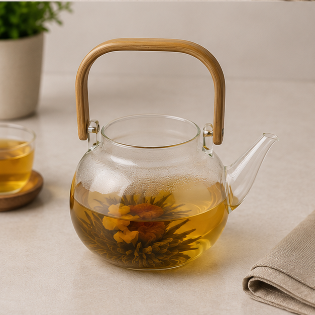 Glass Pot with Wooden Handle Transparent (YM1698)