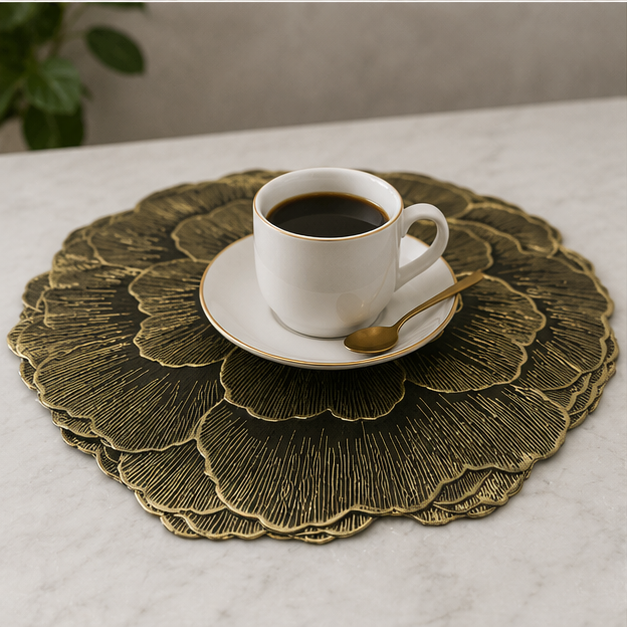 Luxury Floral Black Table Mat Set of 6 (YM2663)