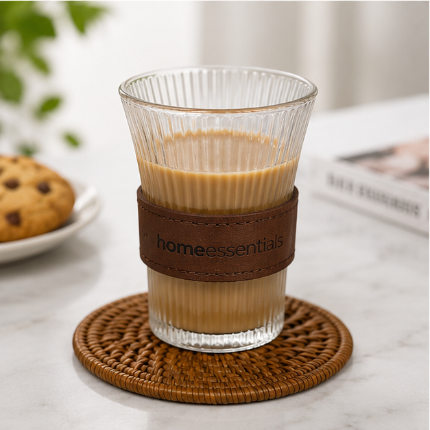 Transparent Ribbed Glass Cup with Sleeve Grip (YM1547)