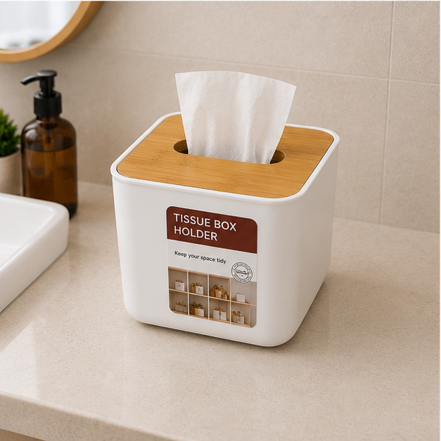 Tissue Box Holder – White Compact Tissue Organizer (YM562)
