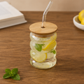Transparent Glass Sipper Cup with Straw & Wooden Lid (YM1566)