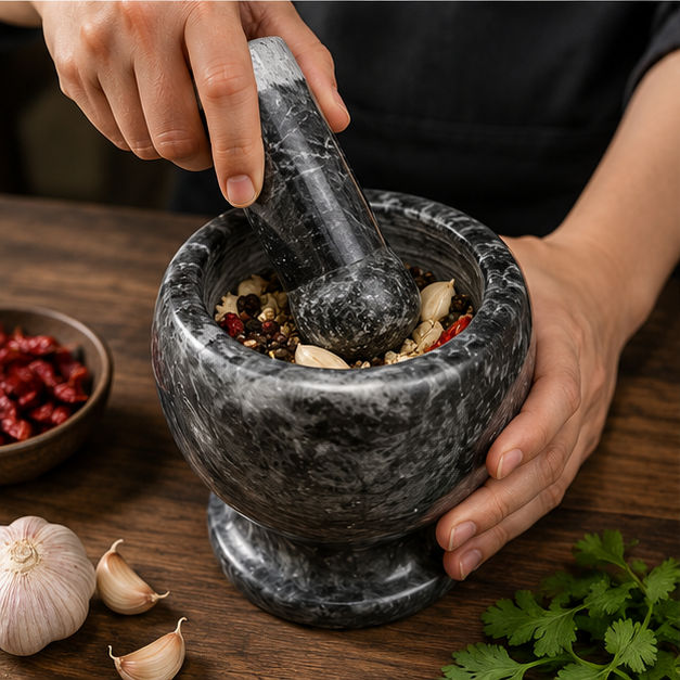 Grey Marble Mortar & Pestle Set (YM927)
