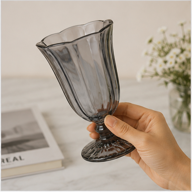 Grey Tinted Glass Dessert Cup with Spoon (YM613)