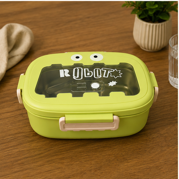 Kids Stainless Steel Robot Lunch Box Lime Green (YM2501)