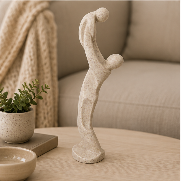 Abstract Parent & Child Embrace Sculpture – Stone Beige (YM2325)